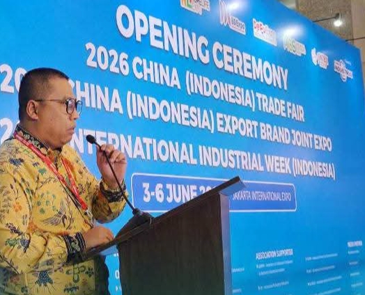 Wako tengah sampaikan sambutan di forum China  Trade Fair 2026.
